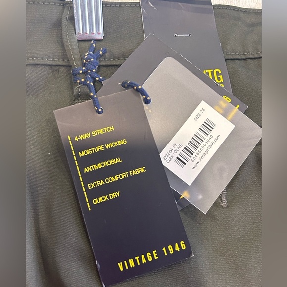 “Vintage 1946” Men's Dark Green/Khaki Modern Fit Performance Chinos w/ Pockets - Picture 17 of 17